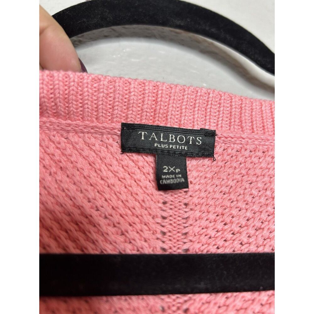 Talbots Pima Cotton Crochet Knit Pink Crewneck Sweater Size 2XP Spring Colorful - Picture 3 of 7